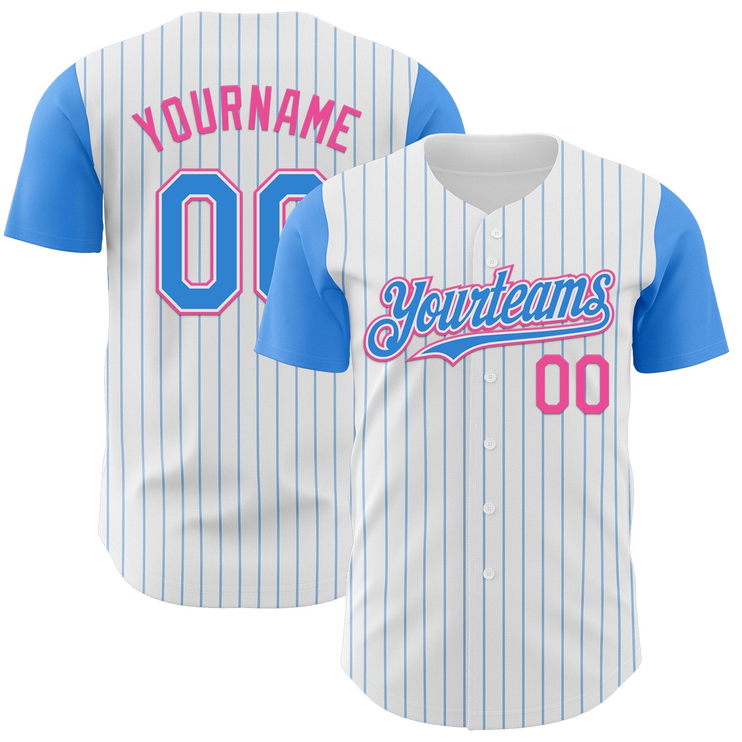Custom White Electric Blue Pinstripe Pink Authentic Two Tone Baseball Jersey