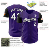 Custom Purple Black Pinstripe White Authentic Two Tone Baseball Jersey