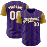 Custom Purple Old Gold Pinstripe White Authentic Two Tone Baseball Jersey