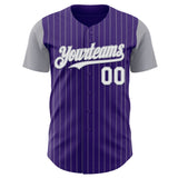 Custom Purple Gray Pinstripe White Authentic Two Tone Baseball Jersey