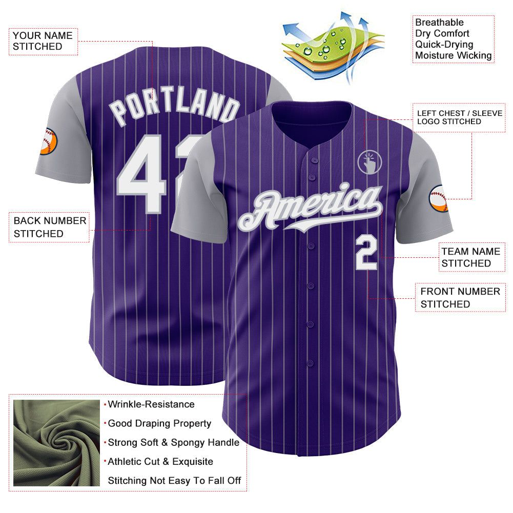 Custom Purple Gray Pinstripe White Authentic Two Tone Baseball Jersey