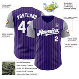 Custom Purple Gray Pinstripe White Authentic Two Tone Baseball Jersey