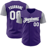 Custom Purple Gray Pinstripe White Authentic Two Tone Baseball Jersey