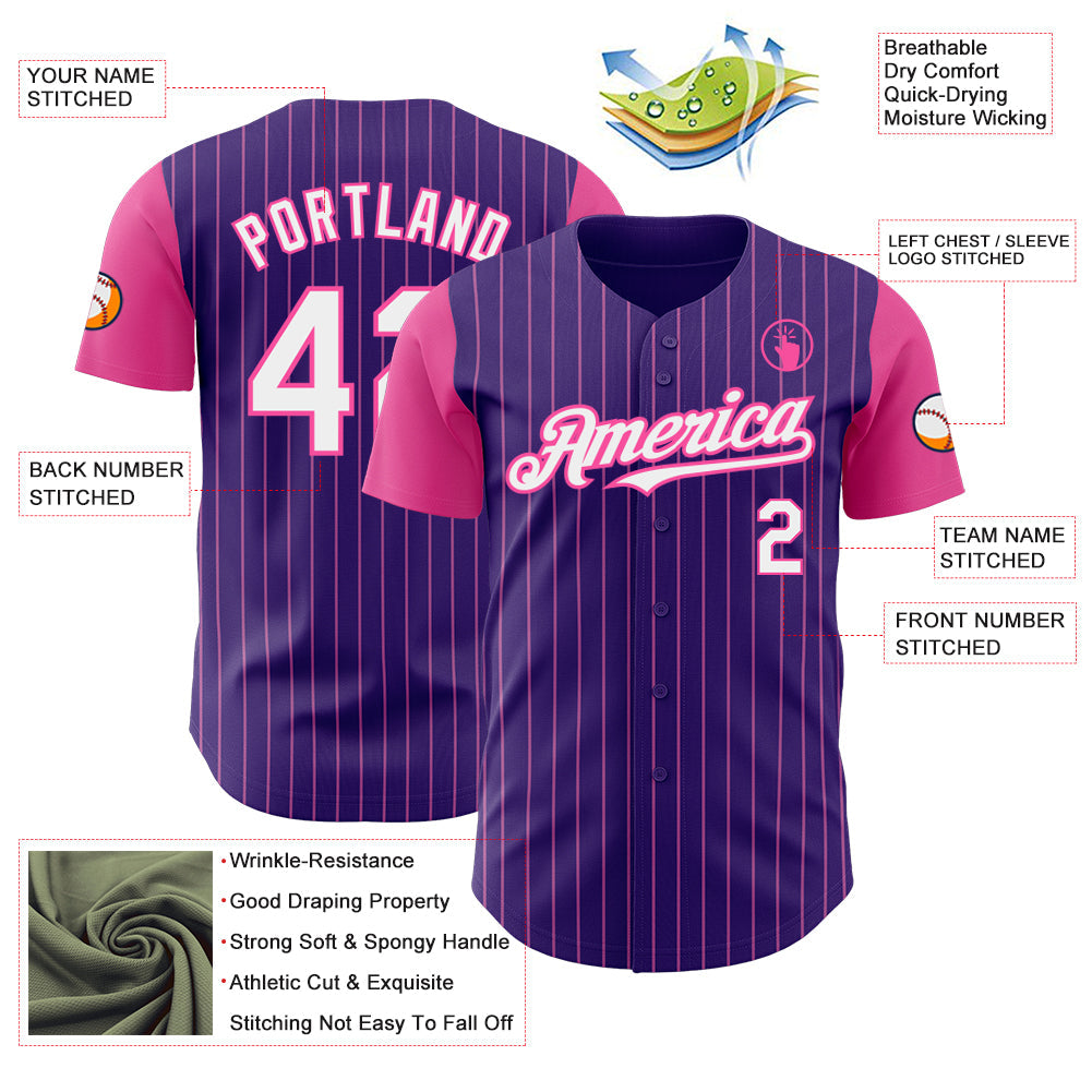 Custom Purple Pink Pinstripe White Authentic Two Tone Baseball Jersey