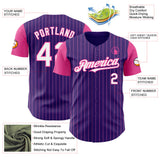Custom Purple Pink Pinstripe White Authentic Two Tone Baseball Jersey
