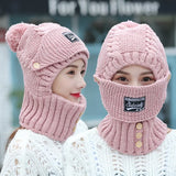 Knitting Earflap Knitting Wool Fleece Windproof Thermal Hat Mask Scarf Integrated
