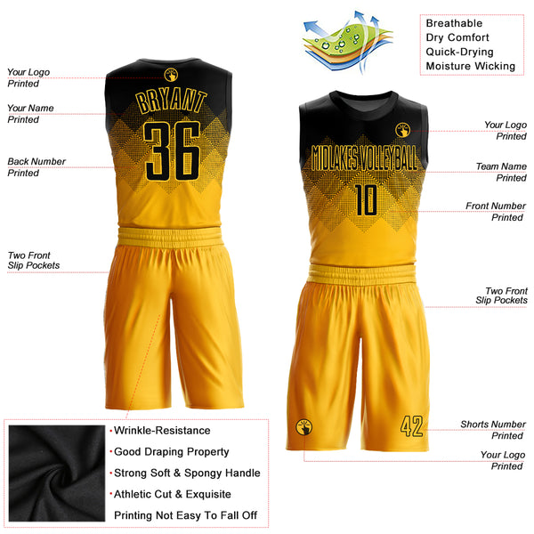 Custom Yellow Black Round Neck Sublimation Basketball Suit Jersey Sale –  UKSN INC