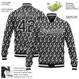 Custom Black White Lightning Skull Fashion 3D Bomber Full-Snap Varsity Letterman Jacket