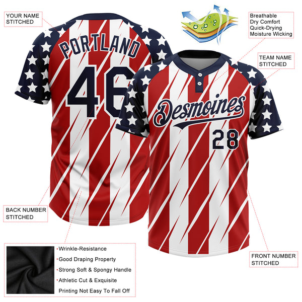 Custom American Flag Patriotic Cream Red-Navy Baseball Jersey
