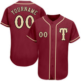 Custom Crimson City Cream -Black Authentic Baseball Jersey