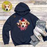 American Flag With Pet Photo Personalized Pullover Hoodie