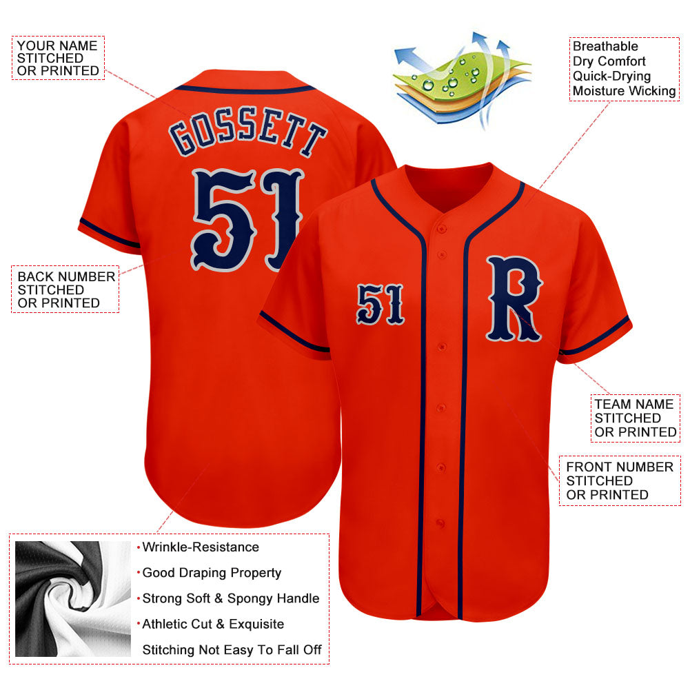 Custom Orange Navy-Gray Authentic Baseball Jersey