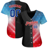 Custom Black Royal-Red 3D American Flag Fashion Authentic Baseball Jersey