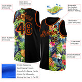 Custom Black Orange 3D Pattern Tropical Pineapples Hawaii  Palm Leaves And Flowers Authentic Basketball Jersey