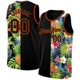 Custom Black Orange 3D Pattern Tropical Pineapples Hawaii  Palm Leaves And Flowers Authentic Basketball Jersey