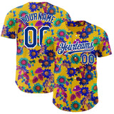 Custom Yellow Royal-White 3D Pattern Design Northeast China Big Flower Authentic Baseball Jersey