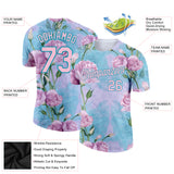 Custom Teal Light Pink 3D Pattern Design Flowers Performance T-Shirt