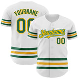 Custom White Kelly Green-Gold Line Authentic Baseball Jersey