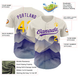 Custom Cream Yellow-Purple 3D Pattern Design Watercolor Mountains Authentic Baseball Jersey