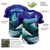 Custom Purple Teal-White 3D Pattern Design Mountains Authentic Baseball Jersey