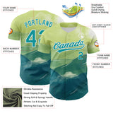 Custom Green Teal-White 3D Pattern Design Watercolor Mountains Authentic Baseball Jersey