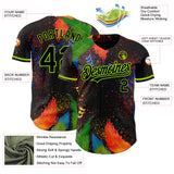 Custom Black Neon Green 3D Pattern Design Holi Festival Color Powder Authentic Baseball Jersey