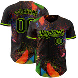 Custom Black Neon Green 3D Pattern Design Holi Festival Color Powder Authentic Baseball Jersey