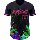 Custom Black Pink 3D Pattern Design Holi Festival Color Powder Authentic Baseball Jersey