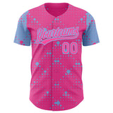 Custom Pink Light Blue 3D Pattern Design Geometric Halftone Dots Authentic Baseball Jersey