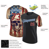 Custom Black Crimson-Blue 3D Skull With American Flag Performance T-Shirt