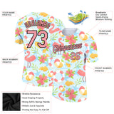 Custom White Medium Pink-Black 3D Pattern Design Tropical Hawaii Flamingo Performance T-Shirt