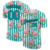 Custom White Teal-Black 3D Pattern Design Tropical Hawaii Flamingo Performance T-Shirt