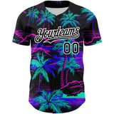 Custom Black White 3D Pattern Design Beach Hawaii Palm Trees Authentic Baseball Jersey