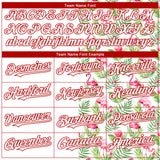 Custom White Red 3D Pattern Design Tropical Hawaii Palm Leaves And Flamingo Authentic Baseball Jersey