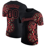 Custom Black Neon Pink 3D Pattern Floral Design Performance T-Shirt