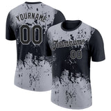Custom Black Gray 3D Pattern Design Dripping Splatter Art Performance T-Shirt