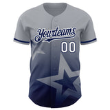 Custom Gray Navy-White 3D Pattern Design Gradient Style Twinkle Star Authentic Baseball Jersey