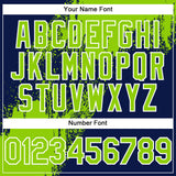 Custom Neon Green Navy-White 3D Pattern Design Abstract Brush Stroke Authentic Baseball Jersey