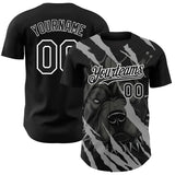 Custom Black White 3D Pattern Design Animal Pitbull Dog Authentic Baseball Jersey