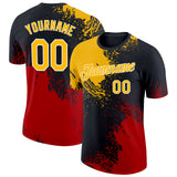 Custom Gold Black-Red 3D Pattern Design Abstract Brush Stroke Performance T-Shirt