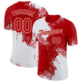 Custom White Red 3D Pattern Design Abstract Brush Stroke Performance T-Shirt