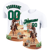 Custom White Kelly Green-Black 3D Pattern Design Cowboy Rodeo Performance T-Shirt
