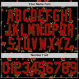 Custom Black Red-Green 3D Pattern Design Gothic Style Rose Authentic Baseball Jersey