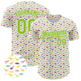 Custom White Neon Green 3D Pattern Design Animal Dinosaur Authentic Baseball Jersey