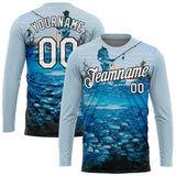 Custom Light Blue White-Black 3D Pattern Design Fishing Performance T-Shirt