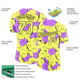 Custom Light Yellow Medium Purple-Black 3D Pattern Design Smile Emoji Performance T-Shirt