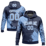 Custom Stitched Navy Light Blue-White 3D Pattern Design Abstract Brush Stroke Sports Pullover Sweatshirt Hoodie