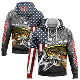 Custom Navy Red-Steel Gray 3D American Flag And Striped Bass Fish Fishing Sports Pullover Sweatshirt Hoodie