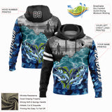 Custom Black Camo-White 3D Largemouth Bass Fish Fishing Sports Pullover Sweatshirt Hoodie