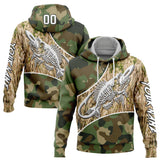 Custom Camo White-Black 3D Fish Hook Skull Fishing Sports Pullover Sweatshirt Salute To Service Hoodie